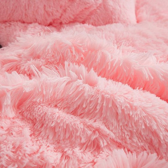 Shaggy Fluffy Faux Fur Duvet Cover Set Button Closure Velvety Bedding Set - Picture 5 of 16